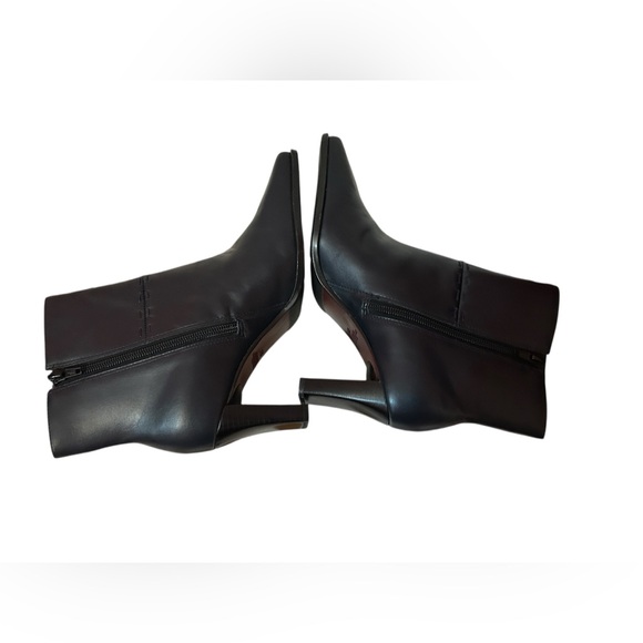 Markon Black Leather Ankle Boots 8M Brazil Square Toe Stitched Detail Heel Goth - Picture 4 of 7